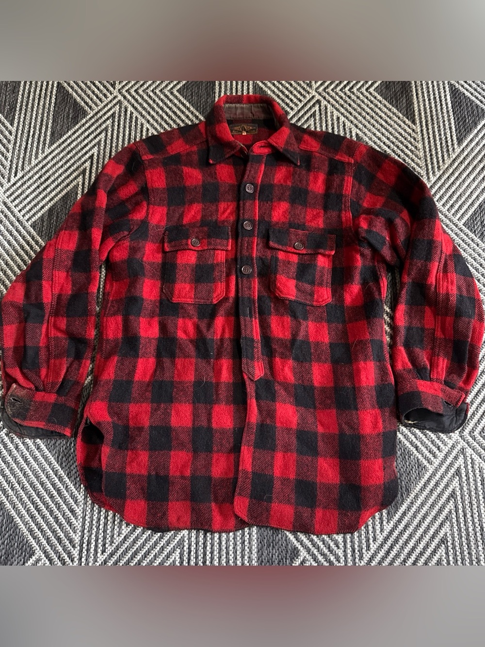 Vintage Devine's Soo Canada 100% Pure Wool Buffalo Plaid Woolen Shirt Sz 16 Read